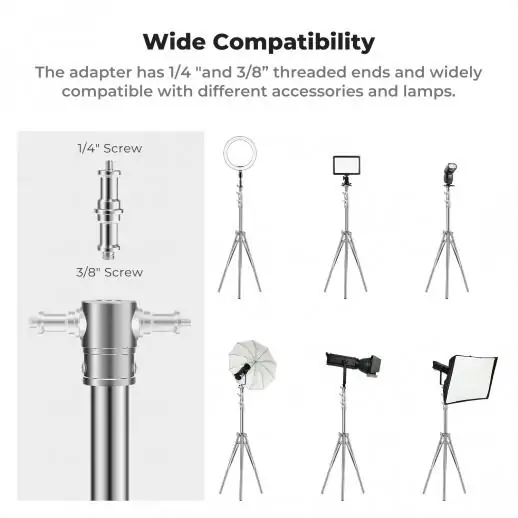 K&F Concept 2.8m/110.2″ photography light stand Spring Buffer Heavy Duty Stainless Steel Stand with 1/4″ and 3/8″ Screws for Video Lights, Ring Lights, Softboxes (KF34.044) - الصورة 2