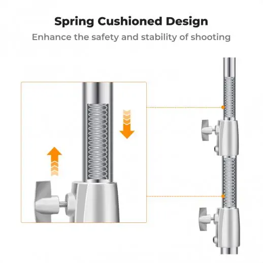 K&F Concept 2.8m/110.2″ photography light stand Spring Buffer Heavy Duty Stainless Steel Stand with 1/4″ and 3/8″ Screws for Video Lights, Ring Lights, Softboxes (KF34.044) - الصورة 5