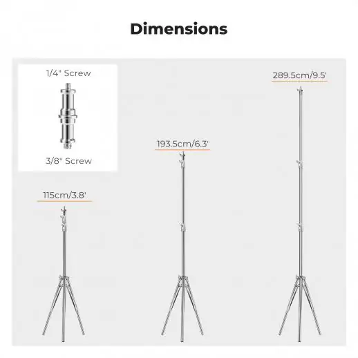 K&F Concept 2.8m/110.2″ photography light stand Spring Buffer Heavy Duty Stainless Steel Stand with 1/4″ and 3/8″ Screws for Video Lights, Ring Lights, Softboxes (KF34.044) - الصورة 4