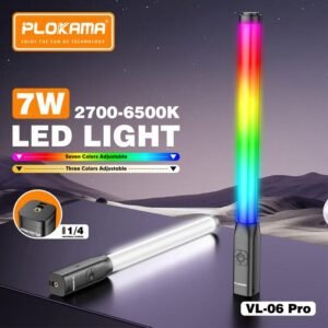 Lampu LED RGB Handheld Stick Light Plokama VL‑06 Pro – LED Wand 7 W: 190g, 2000 mAh Lampu Fotografi Rechargeable LED Light Stick Portabel: 7 Warna RGB + 3 Mode CCT, USB‑C, 60 Menit Runtime