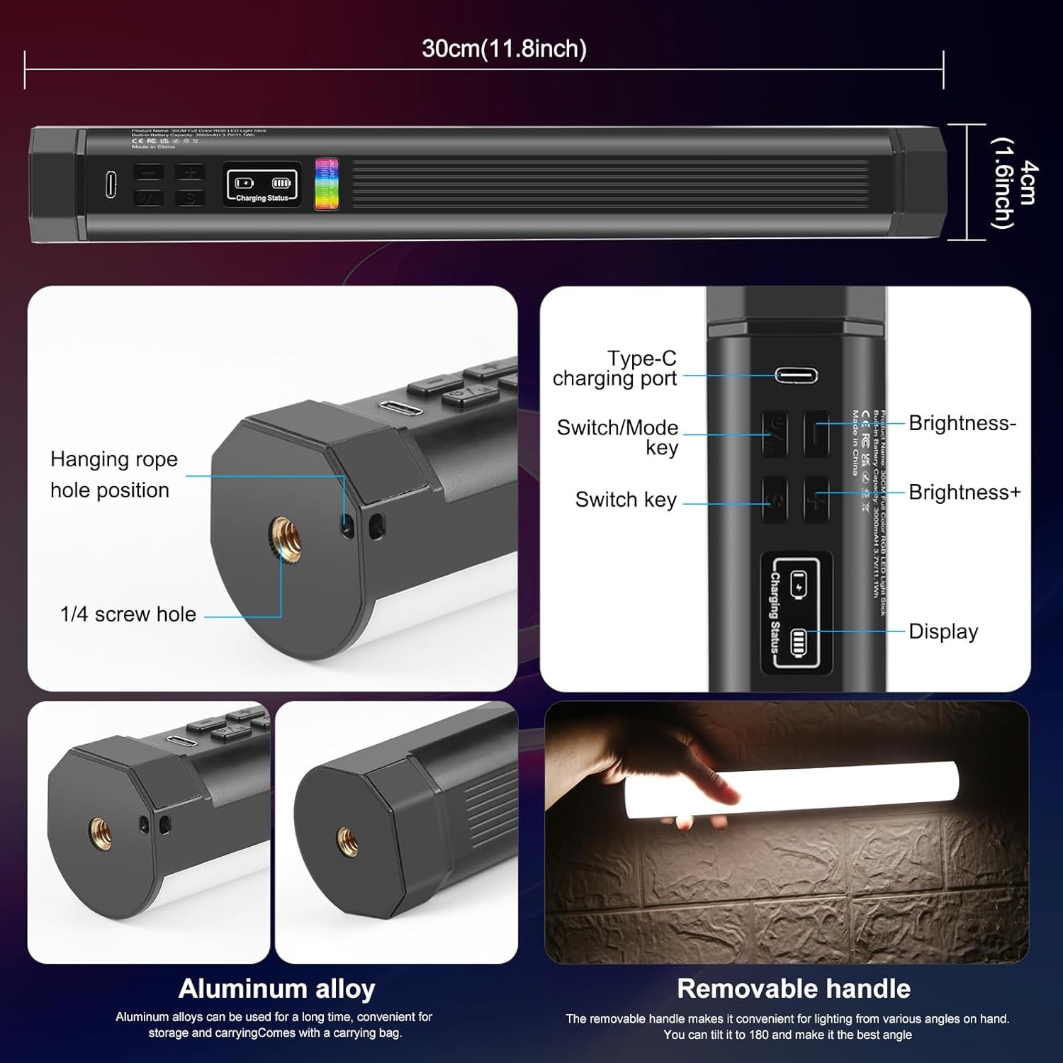 PULUZ Magnetic Handheld Light Wand, Full Color RGB Light Stick - الصورة 2