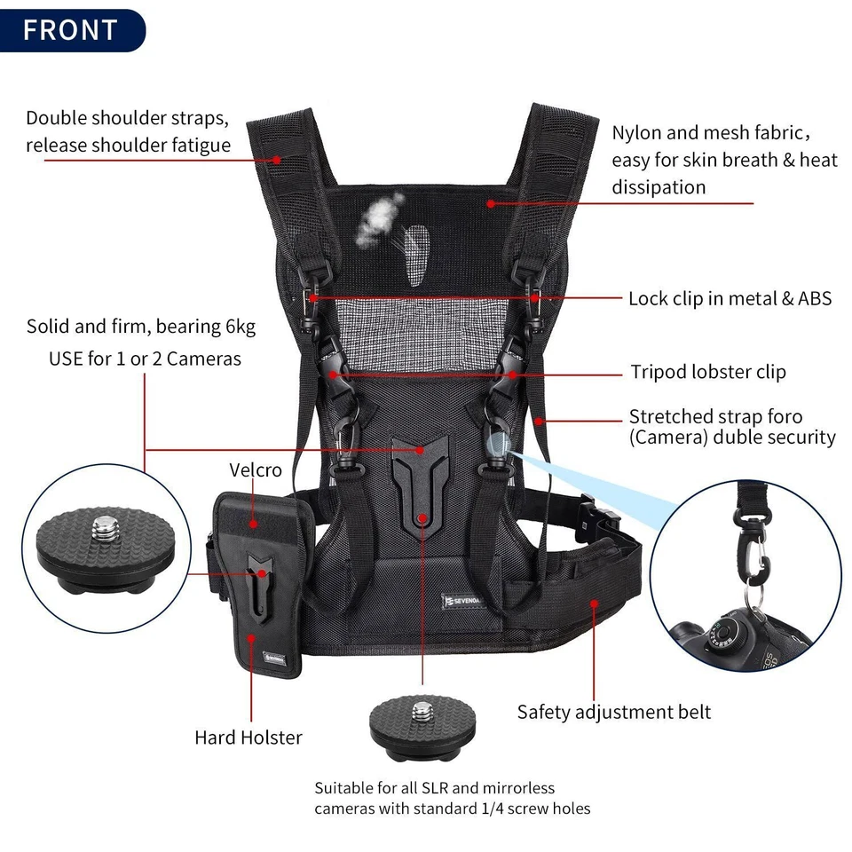 Sevenoak SK-MSP01 Dual 2 Camera Harness Multi Carrying Chest Vest Strap System - الصورة 2