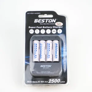 Beston BST-C6201-AA25BP4 Batteries Pack of 4, 2500mAh with Fast Charger