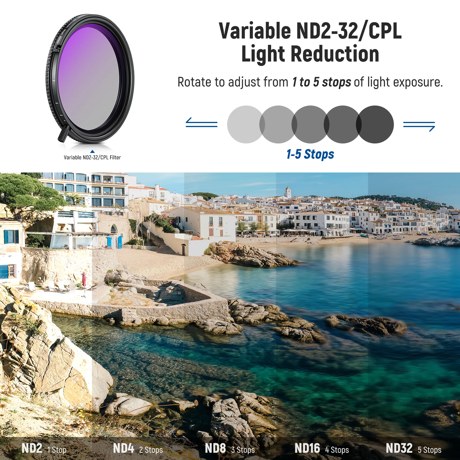 NEEWER True Colors Variable ND2-32 & CPL with Magnetic ND32 Filter Set - الصورة 8