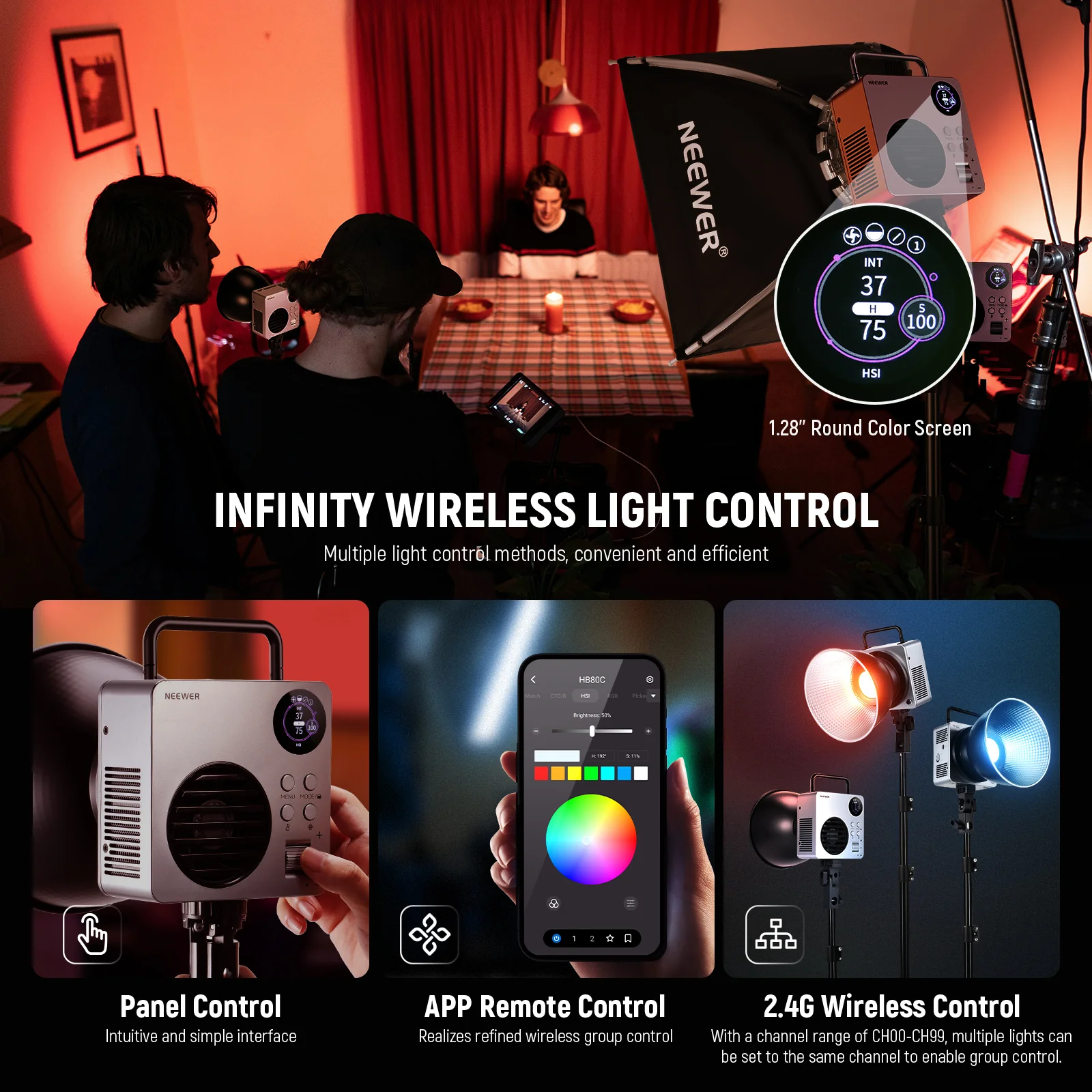 NEEWER HB80C 80W RGBWW Mini COB LED Video Light - الصورة 5