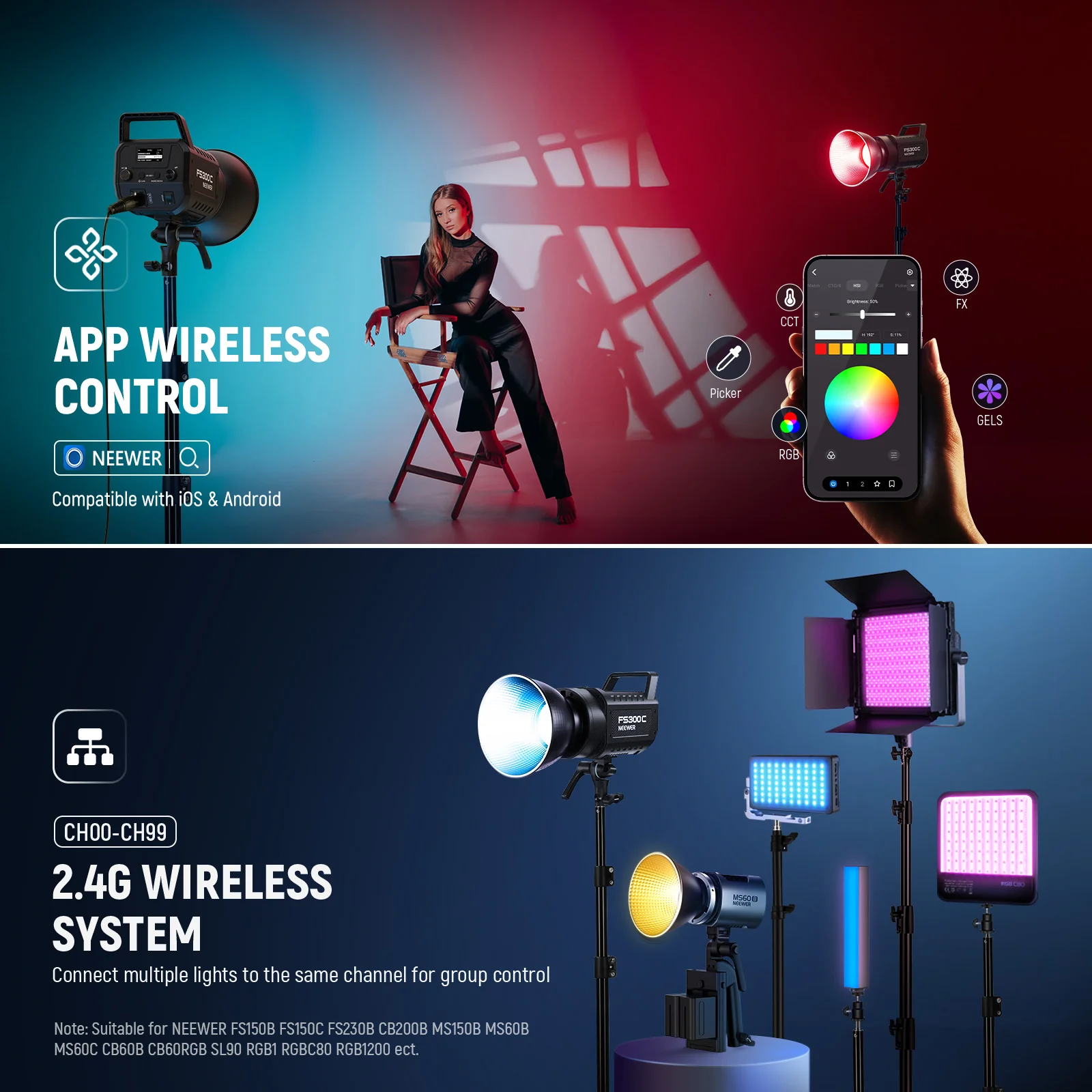 NEEWER FS300C 300W RGB LED Video Light - الصورة 5