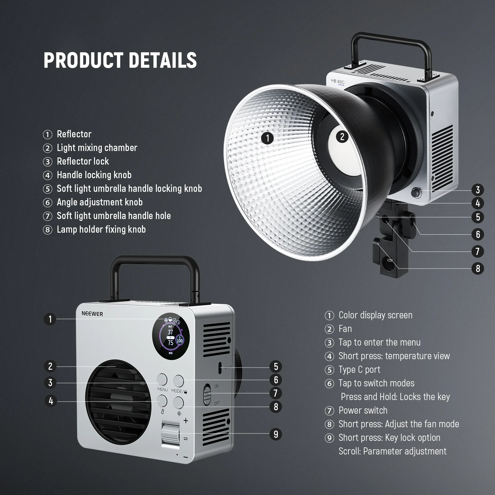 NEEWER HB80C 80W RGBWW Mini COB LED Video Light - الصورة 3