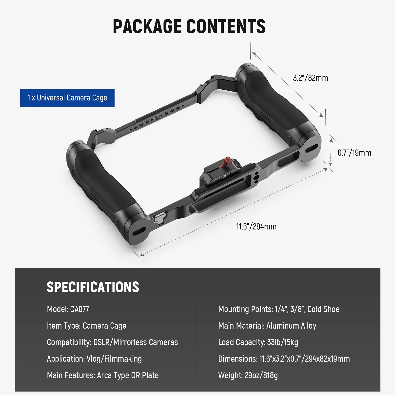 Neewer CA077 UNIVERSAL CAMERA CAGE WITH ARCA -SWISS QR SYSTEM - الصورة 8