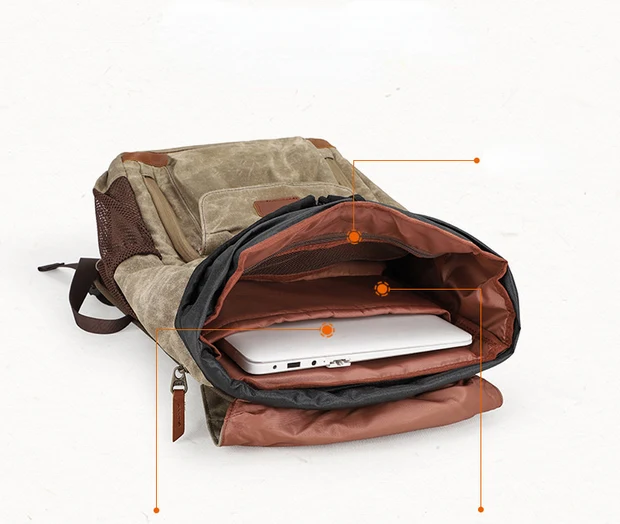 Waxed Canvas Backpack with Inside SLR Camera Bag 279 - الصورة 6