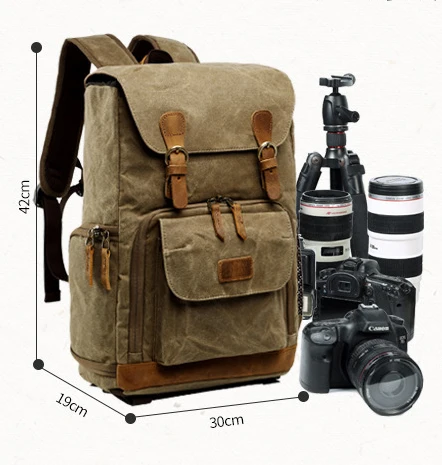 Waxed Canvas Backpack with Inside SLR Camera Bag 279 - الصورة 5