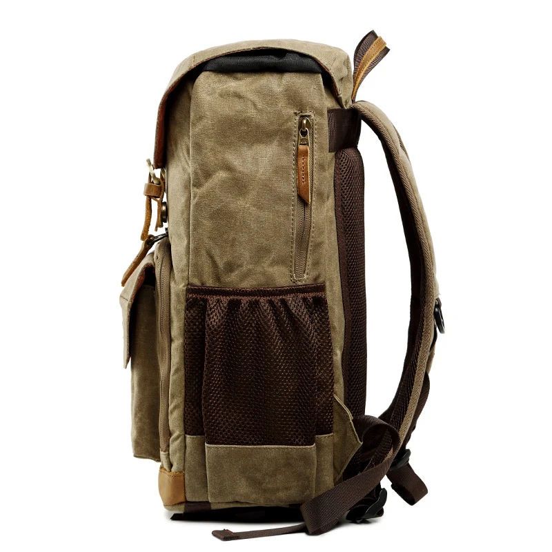 Waxed Canvas Backpack with Inside SLR Camera Bag 279 - الصورة 3
