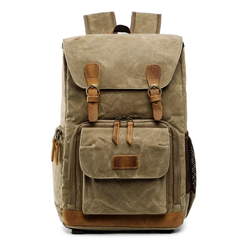 Waxed Canvas Backpack with Inside SLR Camera Bag 279 - الصورة 4