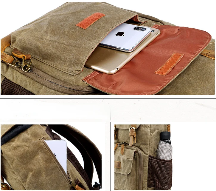 Waxed Canvas Backpack with Inside SLR Camera Bag 279 - الصورة 7