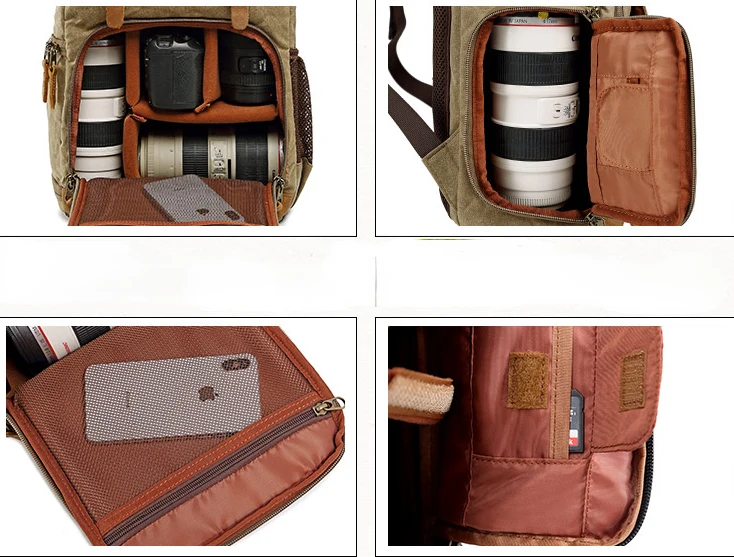 Waxed Canvas Backpack with Inside SLR Camera Bag 279 - الصورة 8