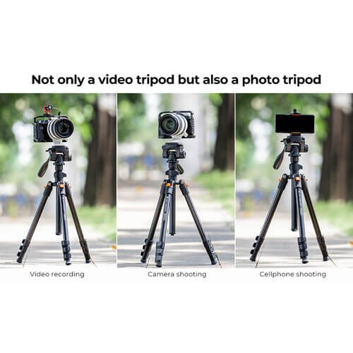 K&F Concept KF09.115V1 Lightweight Video Travel O234AO+BV01 Tripod with Smartphone Clamp - الصورة 2