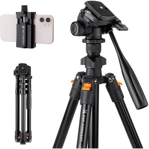 K&F Concept KF09.115V1 Lightweight Video Travel O234AO+BV01 Tripod with Smartphone Clamp - الصورة 5