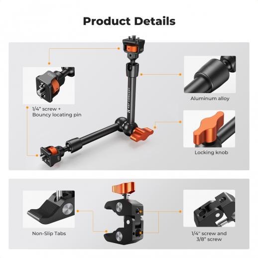 K&F Concept 11″ Magic Arm with Super Clamp - الصورة 2